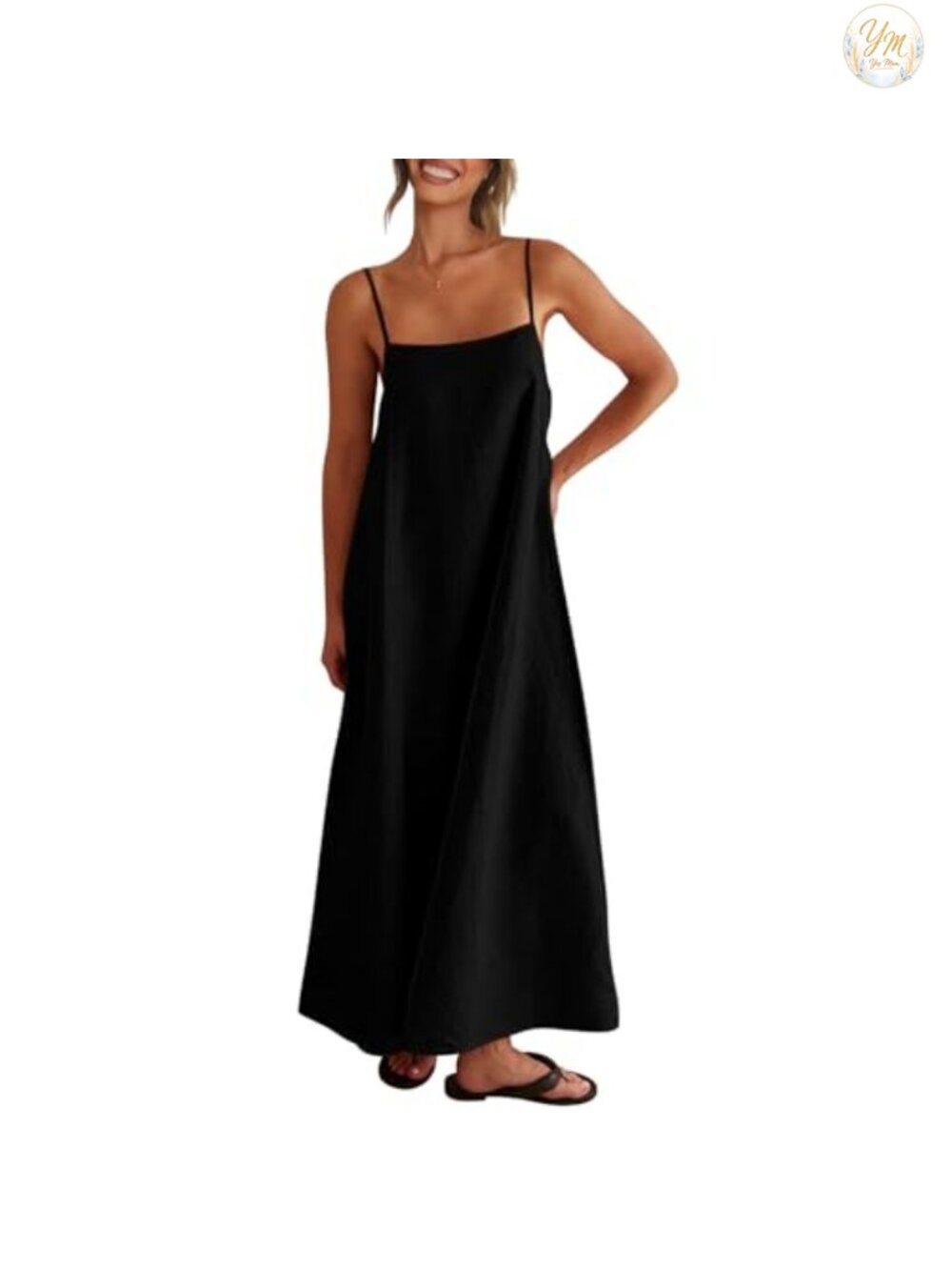 Women's Linen Maxi Dress Spaghetti Strap Boho Casual Summer